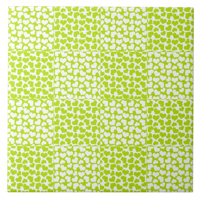 Chequered Love in Lime Green and White  Ceramic Tile (Front)