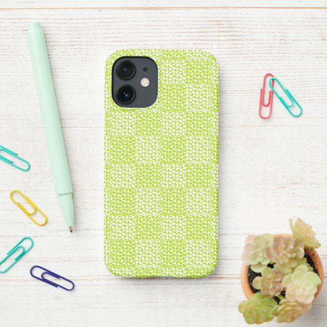 Chequered Love in Lime Green and White  iPhone Case (On Desk)