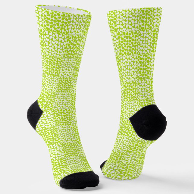 Chequered Love in Lime Green and White  Socks (Angled)