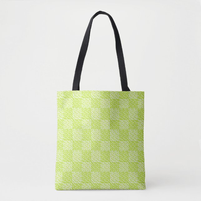 Chequered Love in Lime Green and White  Tote Bag (Front)