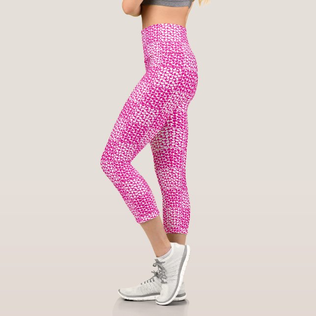 Chequered Love in Magenta and White Capri Leggings (Left)