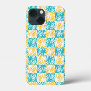Chequered Love in Turquoise, Yellow, and White iPhone 13 Mini Case
