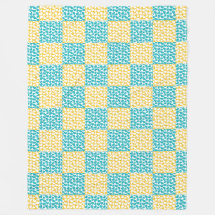 Chequered Love in Turquoise, Yellow, and White Fleece Blanket