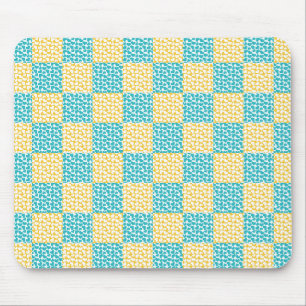 Chequered Love in Turquoise, Yellow, and White Mouse Pad