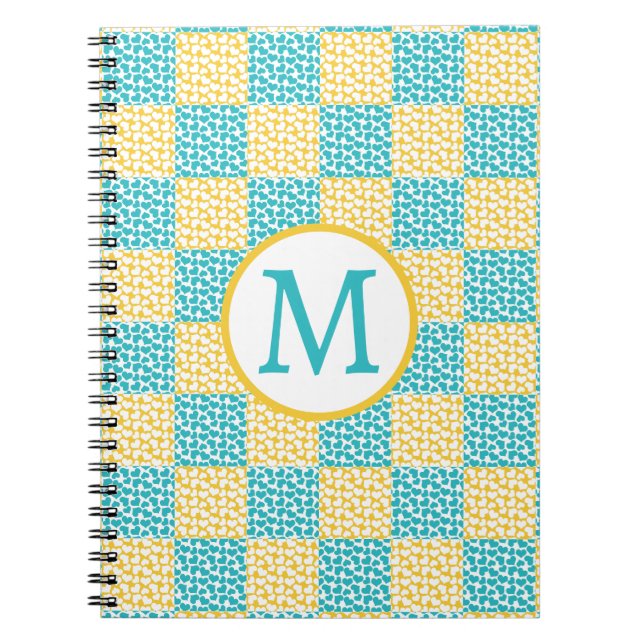 Chequered Love in Turquoise, Yellow, and White Notebook (Front)
