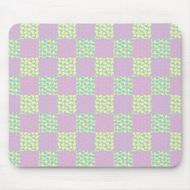 Chequered Love-Pastel Pink, Yellow, Purple & Green Mouse Pad (Front)
