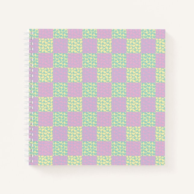 Chequered Love-Pastel Pink, Yellow, Purple & Green Notebook (Front)