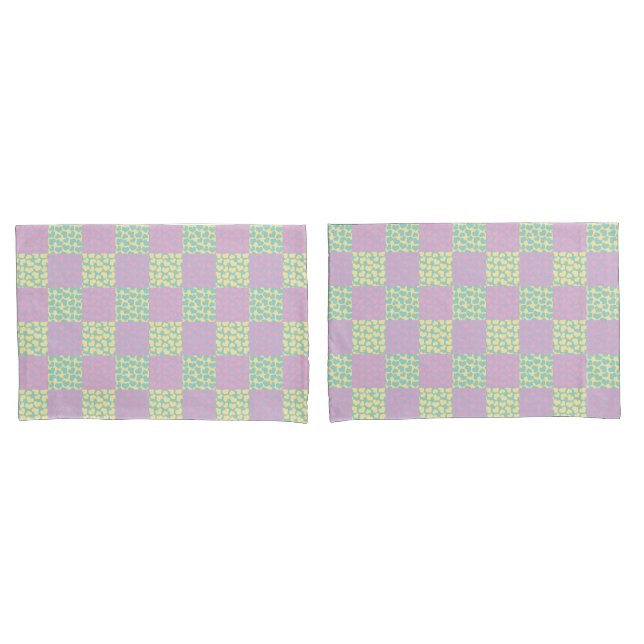 Chequered Love-Pastel Pink, Yellow, Purple & Green Pillowcase (Front-Set)