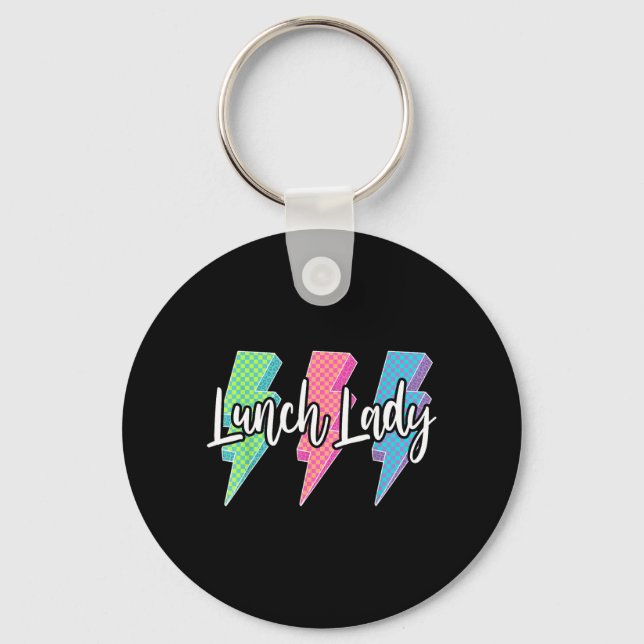 Chequered Lunch Lady Lightning Bolt Back To School Key Ring (Front)