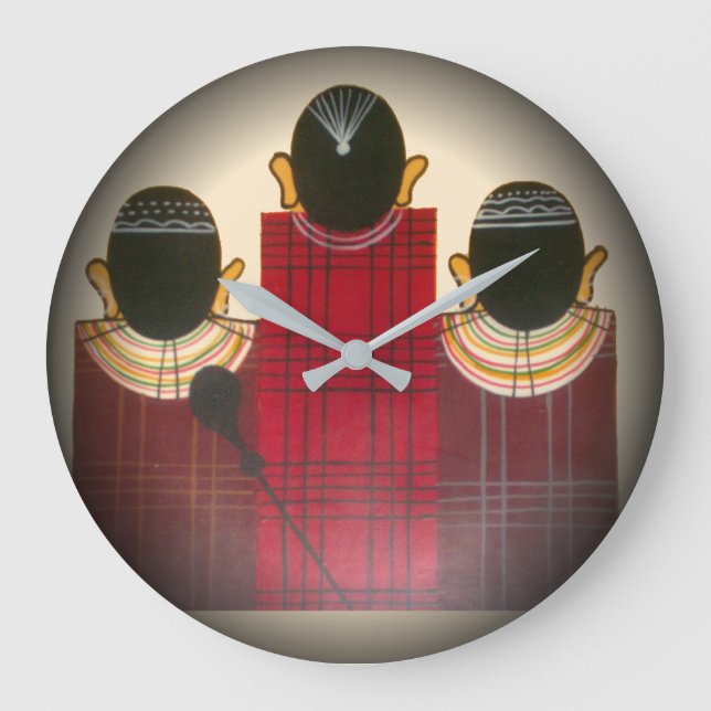 Chequered Maasai Family Portrait Large Clock (Front)