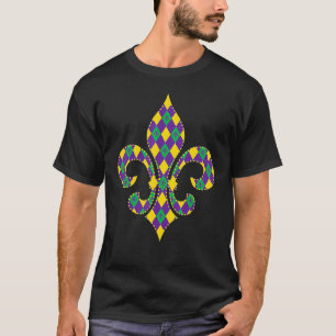 Chequered Mardi Gras Fleur De Lys Symbol T-Shirt
