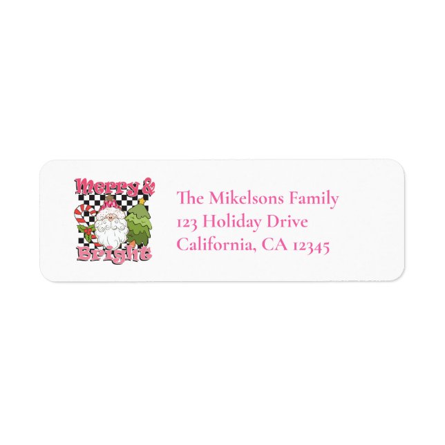Chequered Merry & Bright Christmas Address Return Address Label (Front)