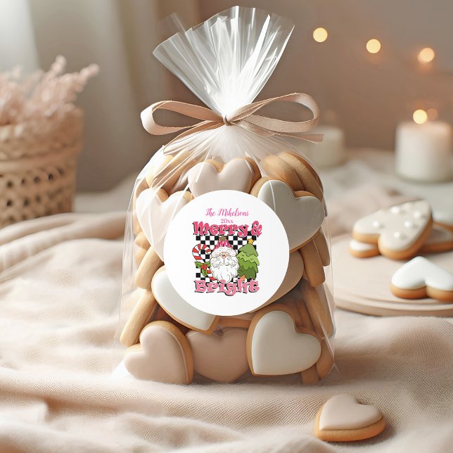 Chequered Merry & Bright Christmas Classic Round Sticker (Creator Uploaded)