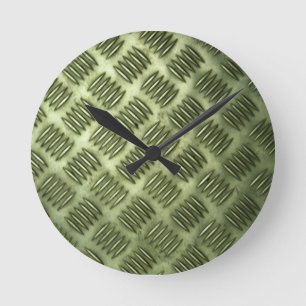Chequered Metal Steel Flooring Diagonal Texture Round Clock