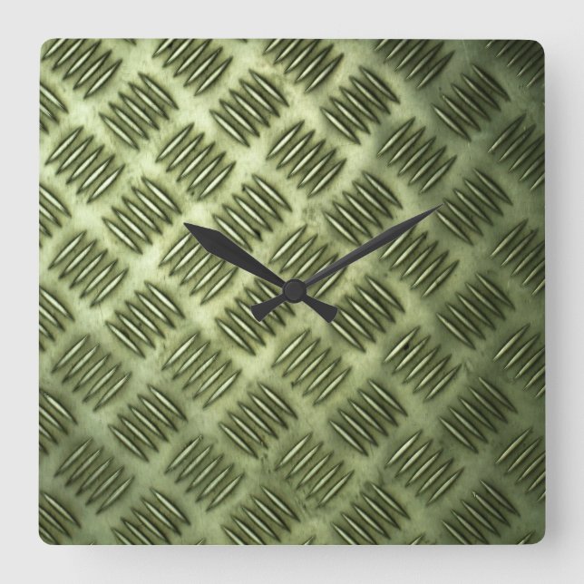 Chequered Metal Steel Flooring Diagonal Texture Square Wall Clock (Front)