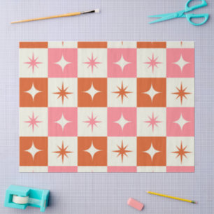 Chequered Mid Century Atomic Stars Pink Orange Tissue Paper