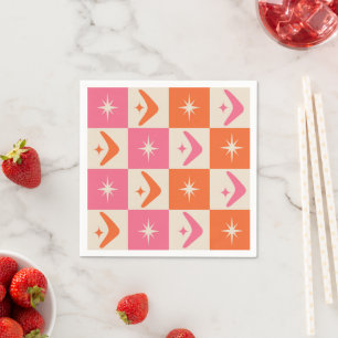 Chequered Mid Century Boomerangs pink and orange  Napkin