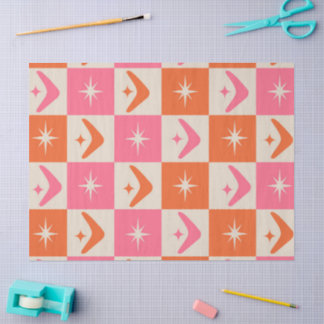 Chequered Mid Century Boomerangs pink and orange  Tissue Paper