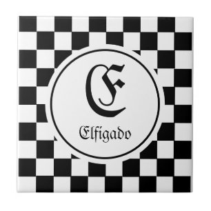 Chequered Middle age monogram  Ceramic Tile