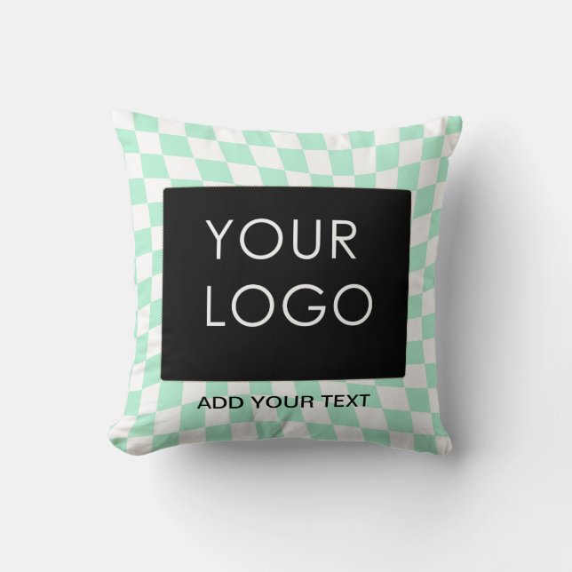 Chequered Mint Customisable Business Add Logo  Cushion (Front)