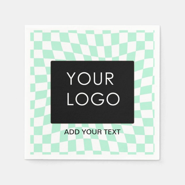 Chequered Mint Customisable Business Add Logo    Napkin (Front)
