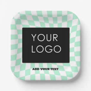 Chequered Mint Customisable Business Add Logo Paper Plate
