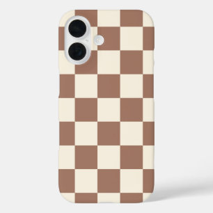 Chequered Mocha Mousse Brown White Girly Cute iPhone 16 Case