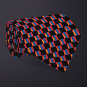 Chequered Mongolia Flag Pattern Tie