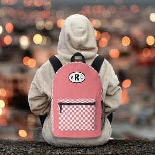 Chequered Monogram White and Pink Printed Backpack