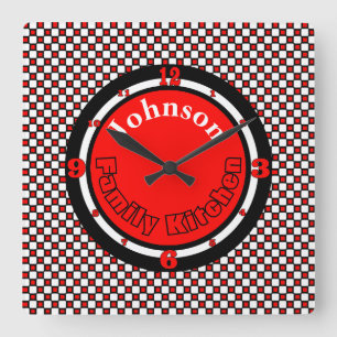 Chequered Monogrammed Square Wall Clock