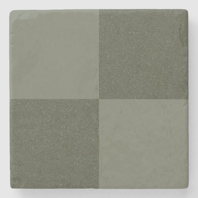 Chequered Moss Green Stone Coaster – Customisable (Front)