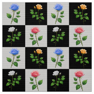Chequered Multicolored Rose Floral Design  Fabric
