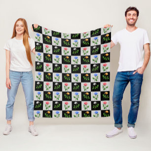 Chequered Multicolored Rose Floral Design Fleece Blanket