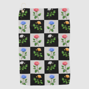 Chequered Multicolored Rose Floral Design Golf Towel