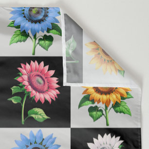 Chequered Multicolored Sunflower Floral Design Fabric
