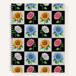 Chequered Multicolored Sunflower Floral Design  Notebook