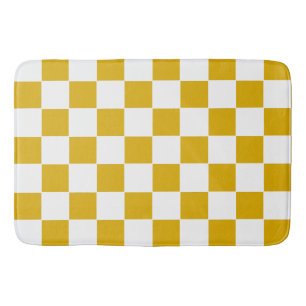 Chequered mustard yellow and White Bath Mat