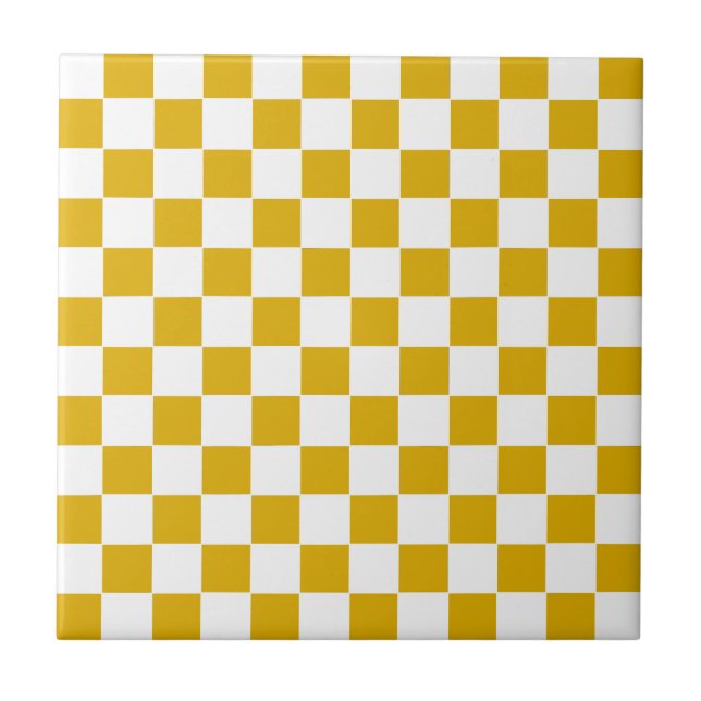 Chequered mustard yellow and White Ceramic Tile (Front)