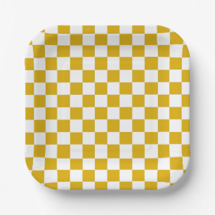 Chequered mustard yellow and White Paper Plate