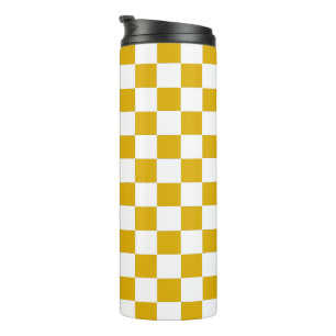 Chequered mustard yellow and White Thermal Tumbler