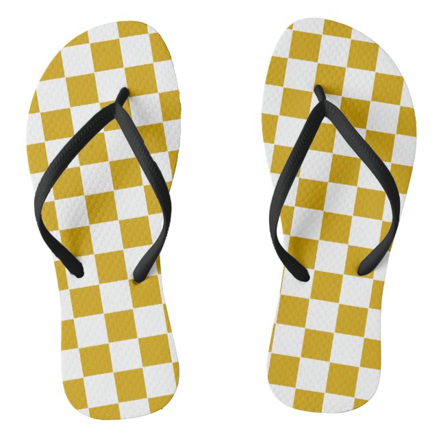 Chequered mustard yellow and White Thongs (Footbed)