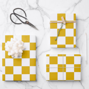 Chequered mustard yellow and White Wrapping Paper Sheet
