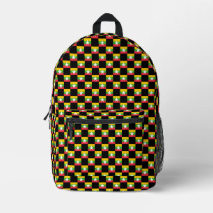 Chequered Myanmar Flag Pattern Printed Backpack