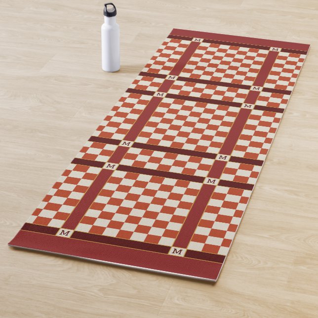Chequered Name Initial Monogram Rust Orange Yoga Mat (In Situ)