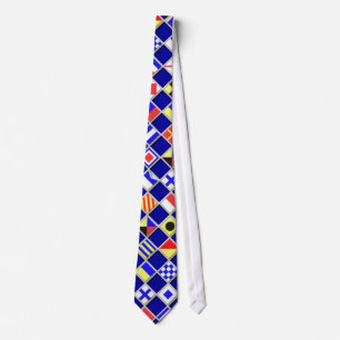 Chequered Nautical Flags Pattern Decor Tie