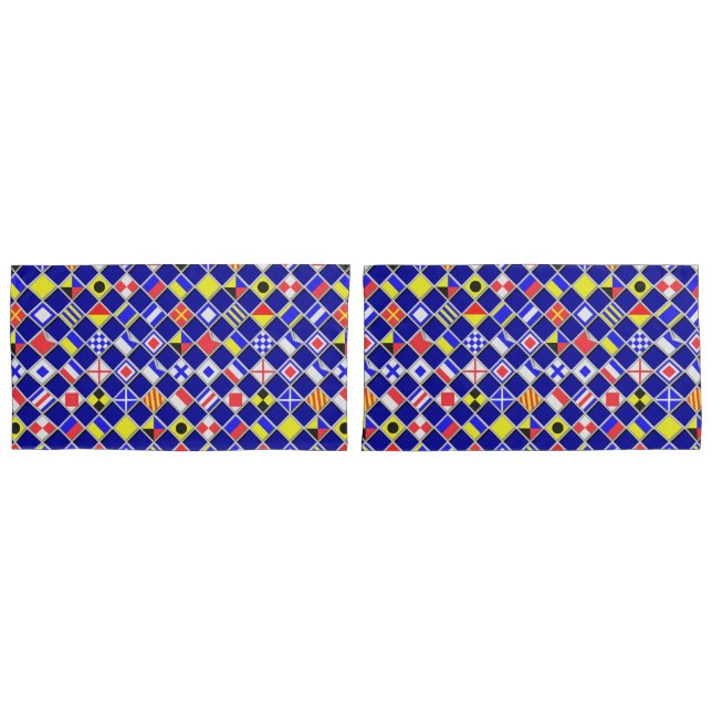 Chequered Nautical Signal Flags Navy Blue Pillowcase (Front-Set)