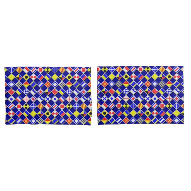 Chequered Nautical Signal Flags Navy Blue Pillowcase (Front-Set)