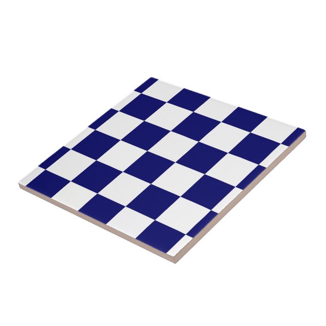 Chequered Navy and White Ceramic Tile (Side)