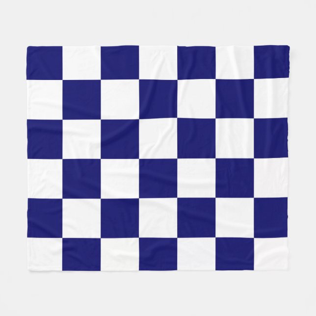 Chequered Navy and White Fleece Blanket (Front (Horizontal))