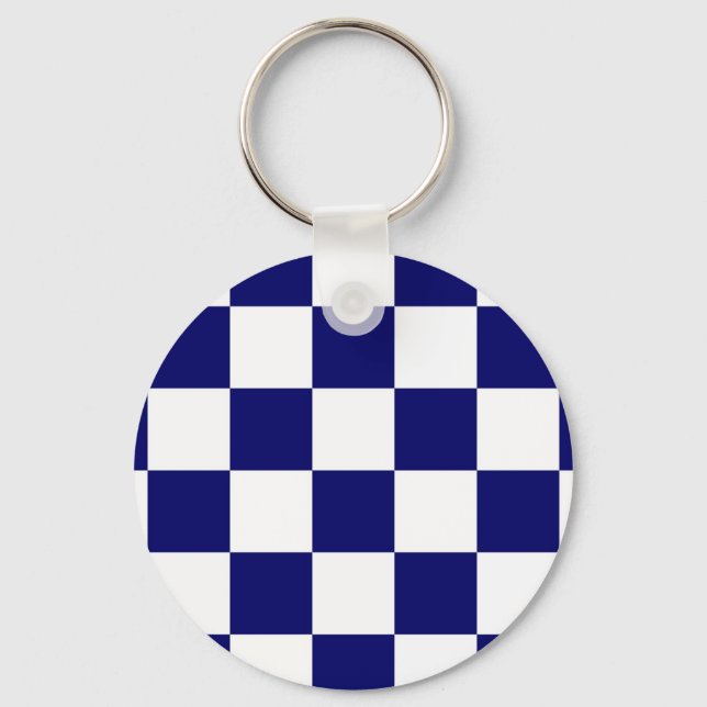Chequered Navy and White Key Ring (Front)